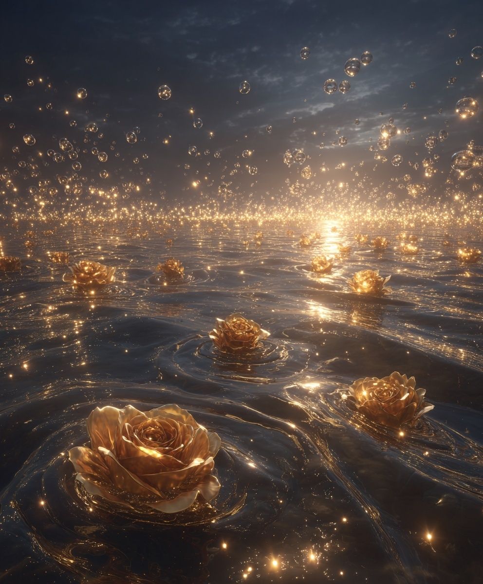 Golden Roses in Water — Fine Art Print. poster detail