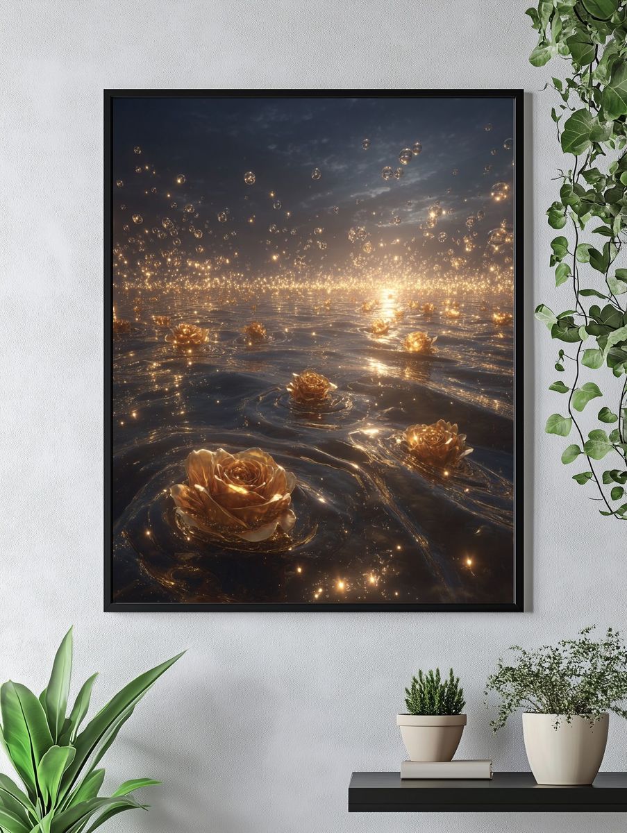Golden Roses in Water — Fine Art Print. — room view 4
