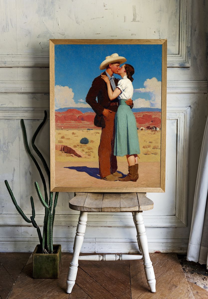 Cowboy Kiss in the Desert Print. room preview