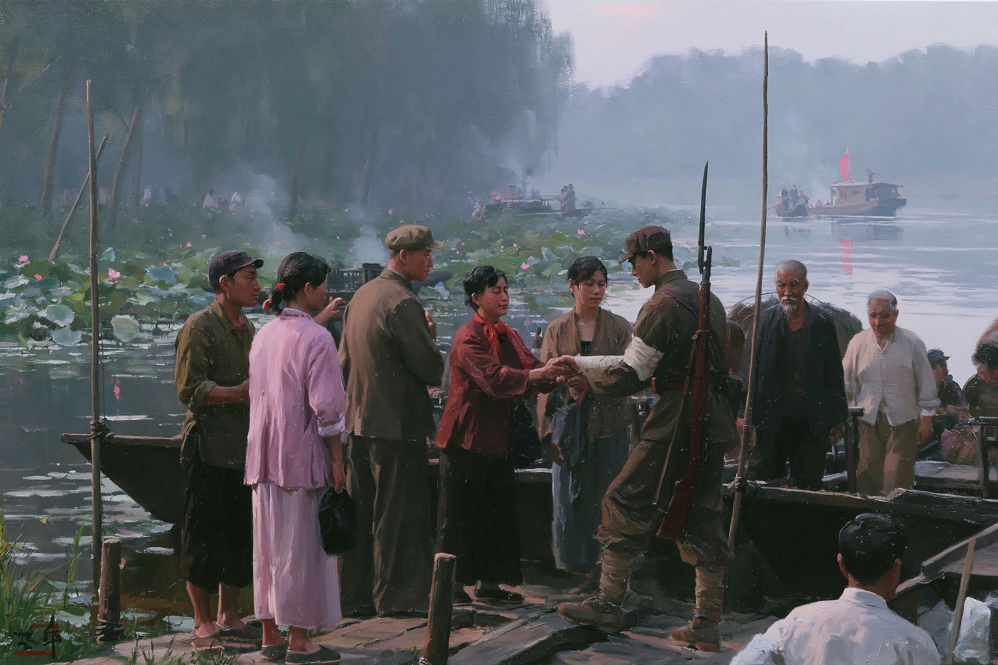River Crossing Oil Painting Poster. poster detail