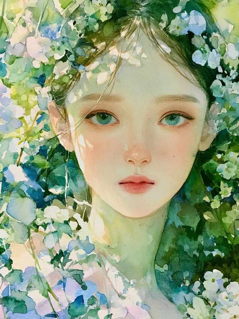 Floral Portrait Watercolor Print. poster detail