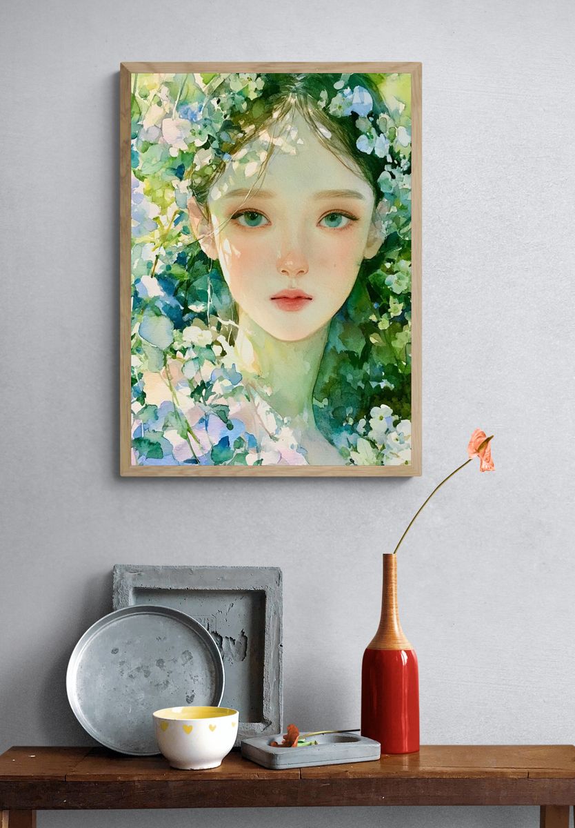 Floral Portrait Watercolor Print. — room view 3