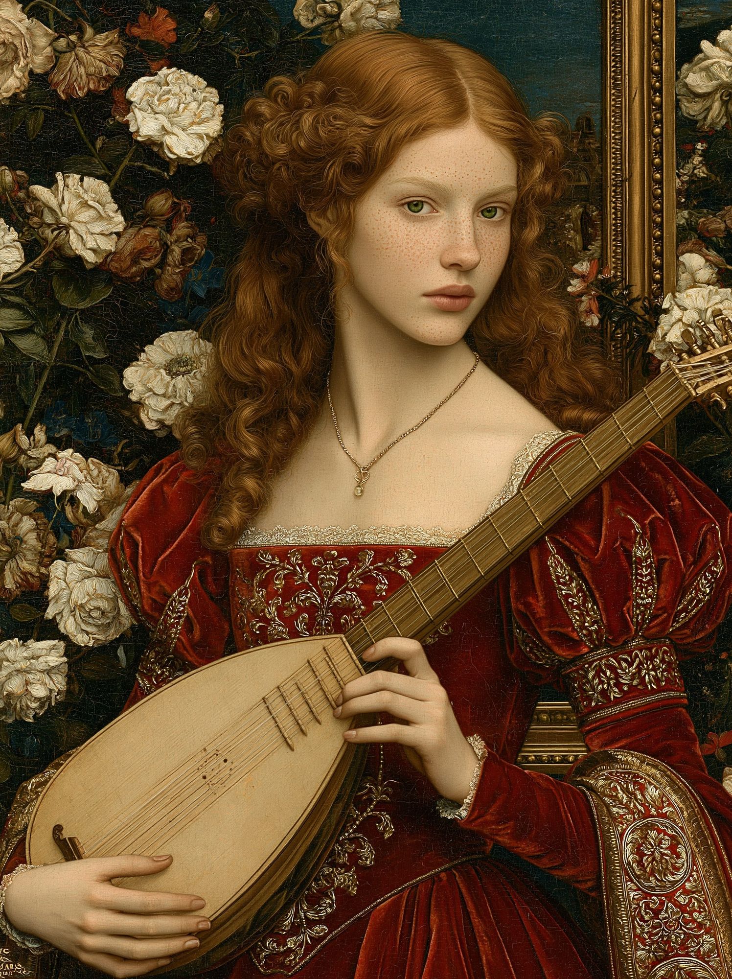 Renaissance Lute Portrait Print. poster — fine-art art