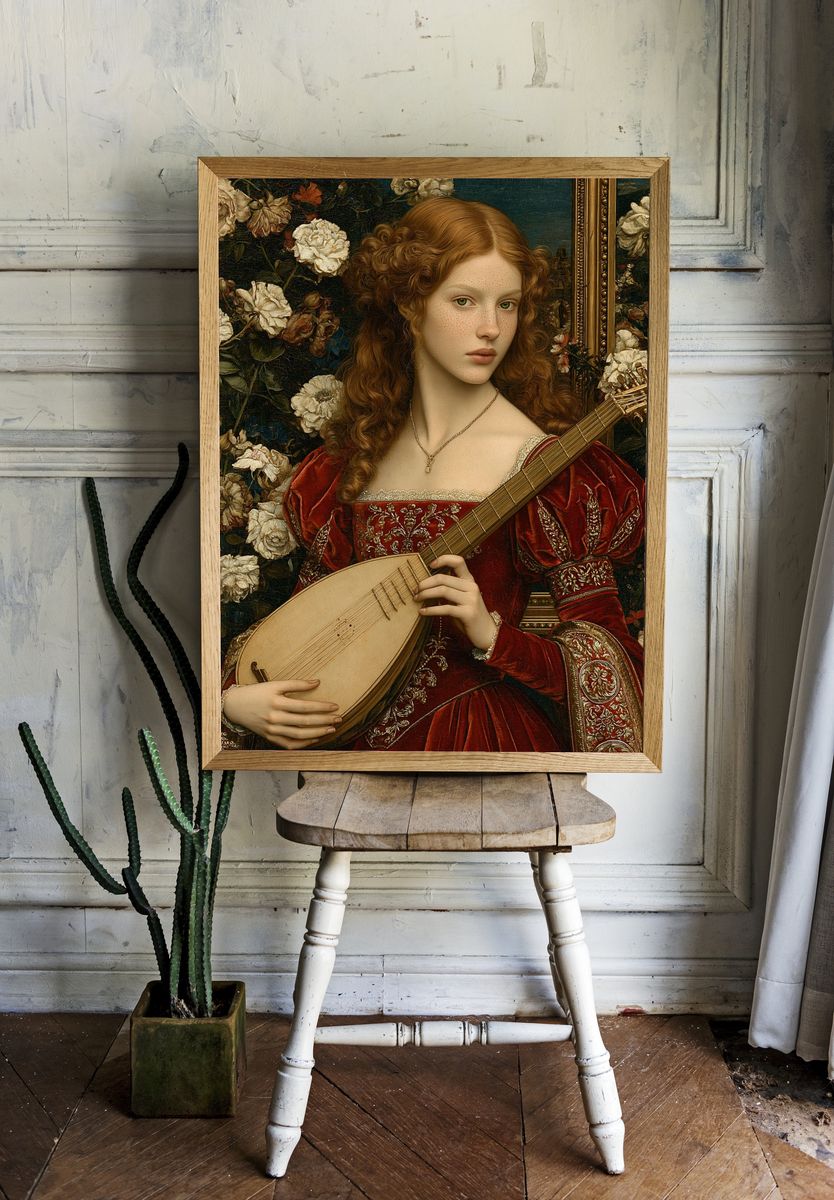 Renaissance Lute Portrait Print. — room view 1