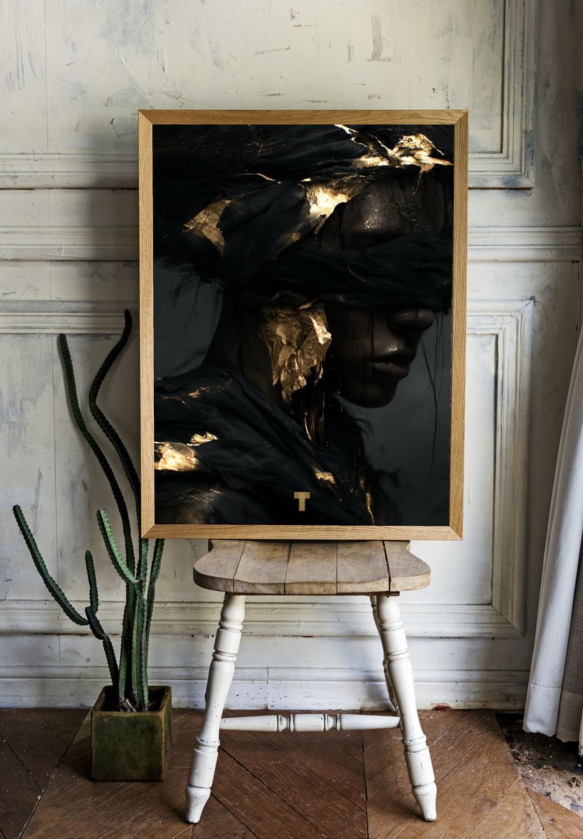 Gilded Shadow Portrait Print. room preview