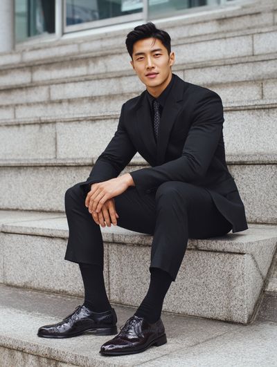 Elegant Black Suit Portrait Print. poster