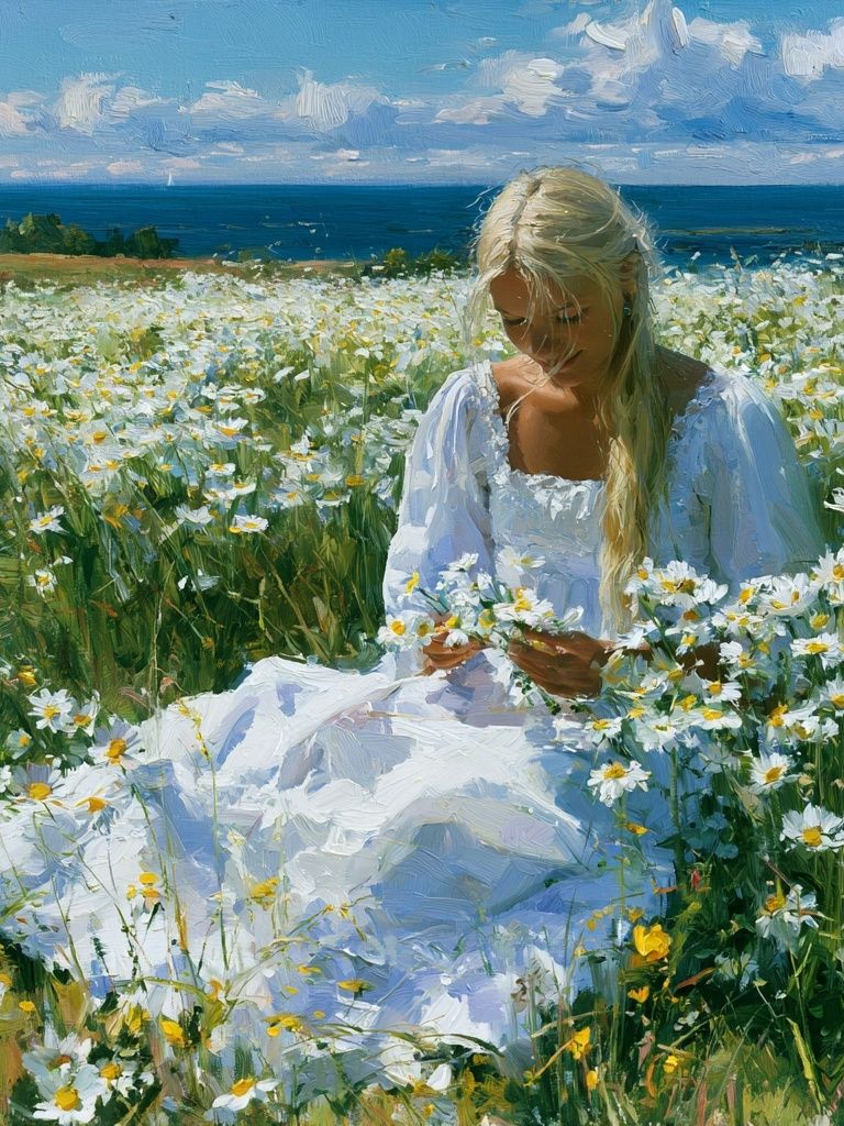 Daisy Meadow by the Sea Poster. poster detail