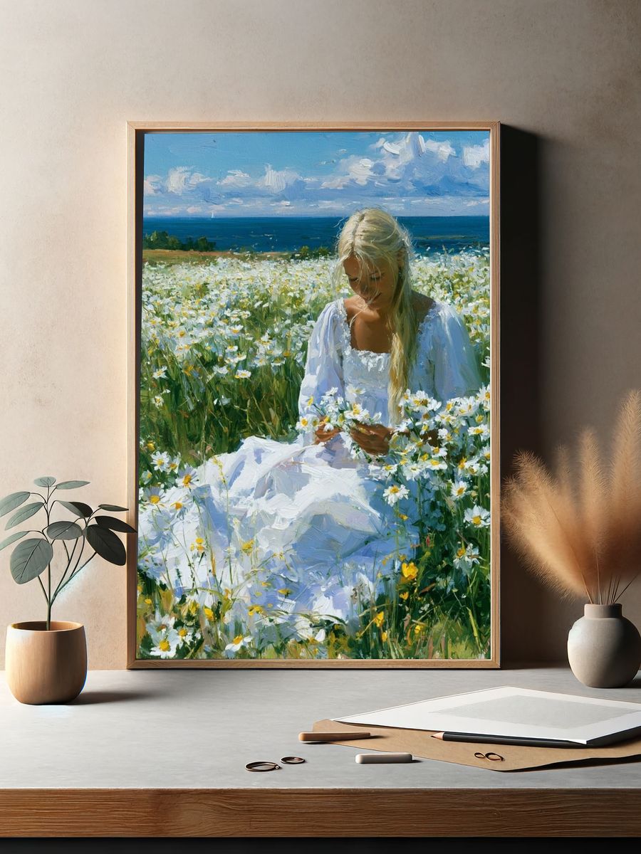 Daisy Meadow by the Sea Poster. — room view 2