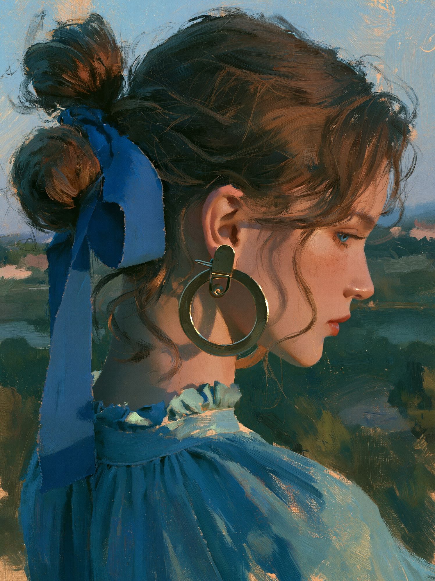 Blue Ribbon Portrait Illustration Poster. poster detail
