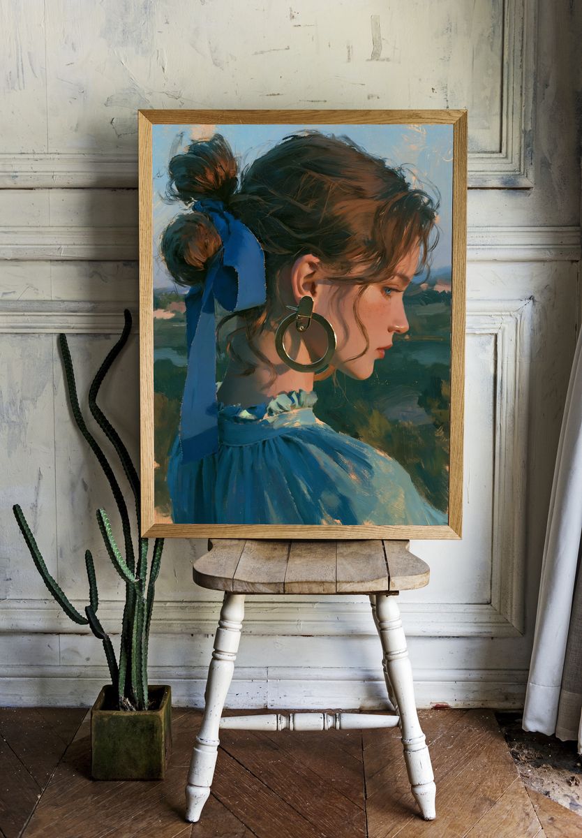 Blue Ribbon Portrait Illustration Poster. — room view 1
