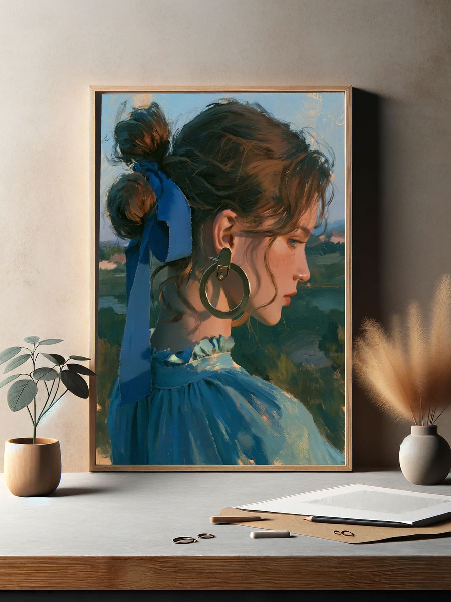 Blue Ribbon Portrait Illustration Poster. — room view 2