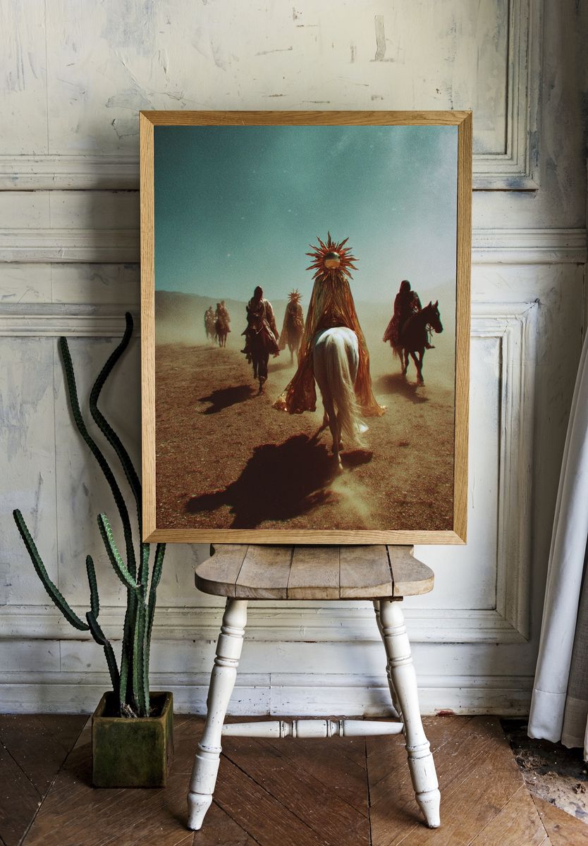 Mystical Riders in Desert — Fine Art Print room preview