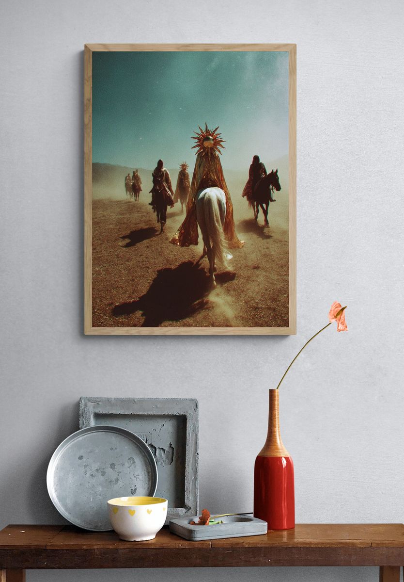 Mystical Riders in Desert — Fine Art Print. — room view 3