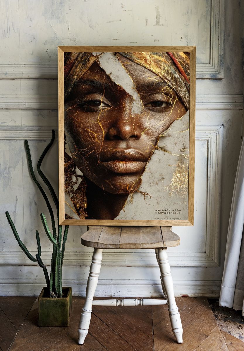 Golden Portrait Collage Print. — room view 1