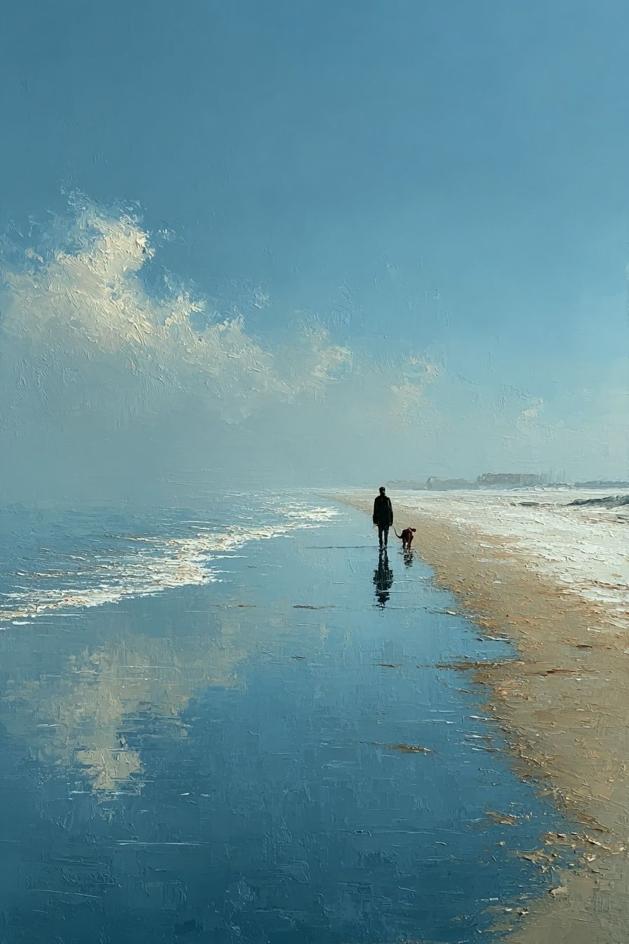 Solitary Beach Walk Painting Poster. poster — fine-art art