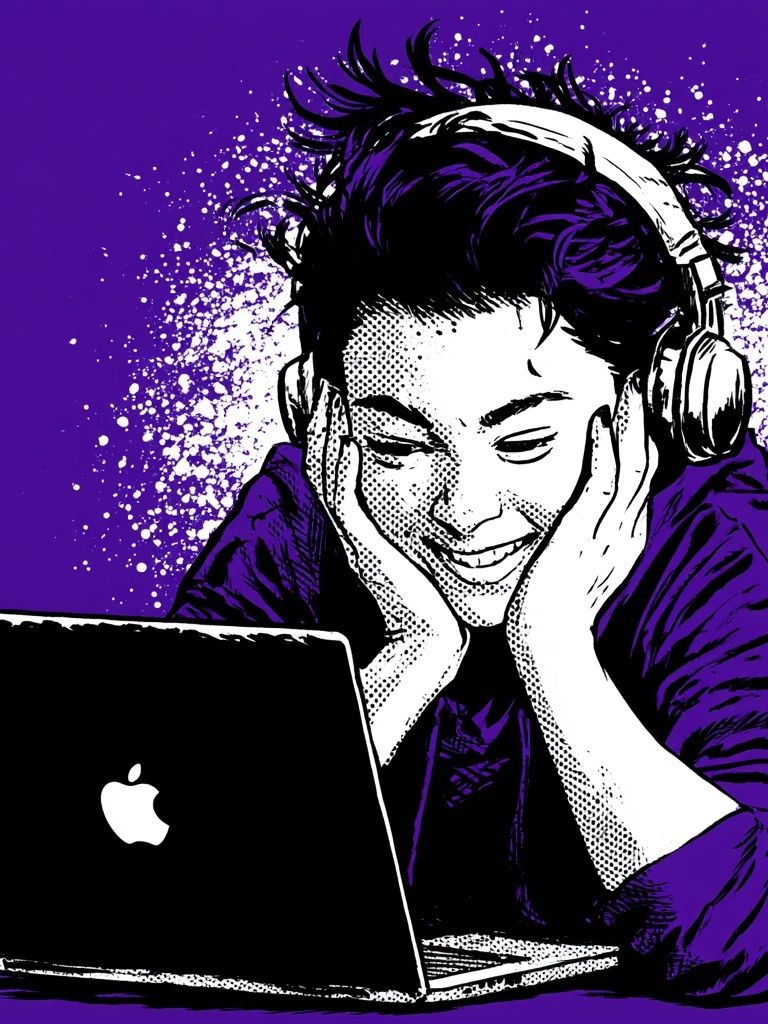 Headphones and Laptop Pop-Art Poster. poster — fine-art art