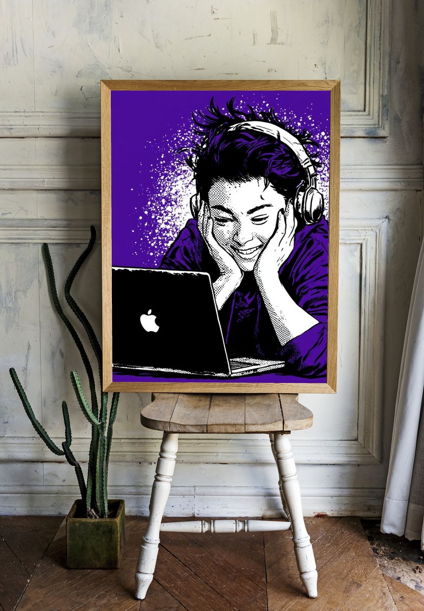 Headphones and Laptop Pop-Art Poster. room preview