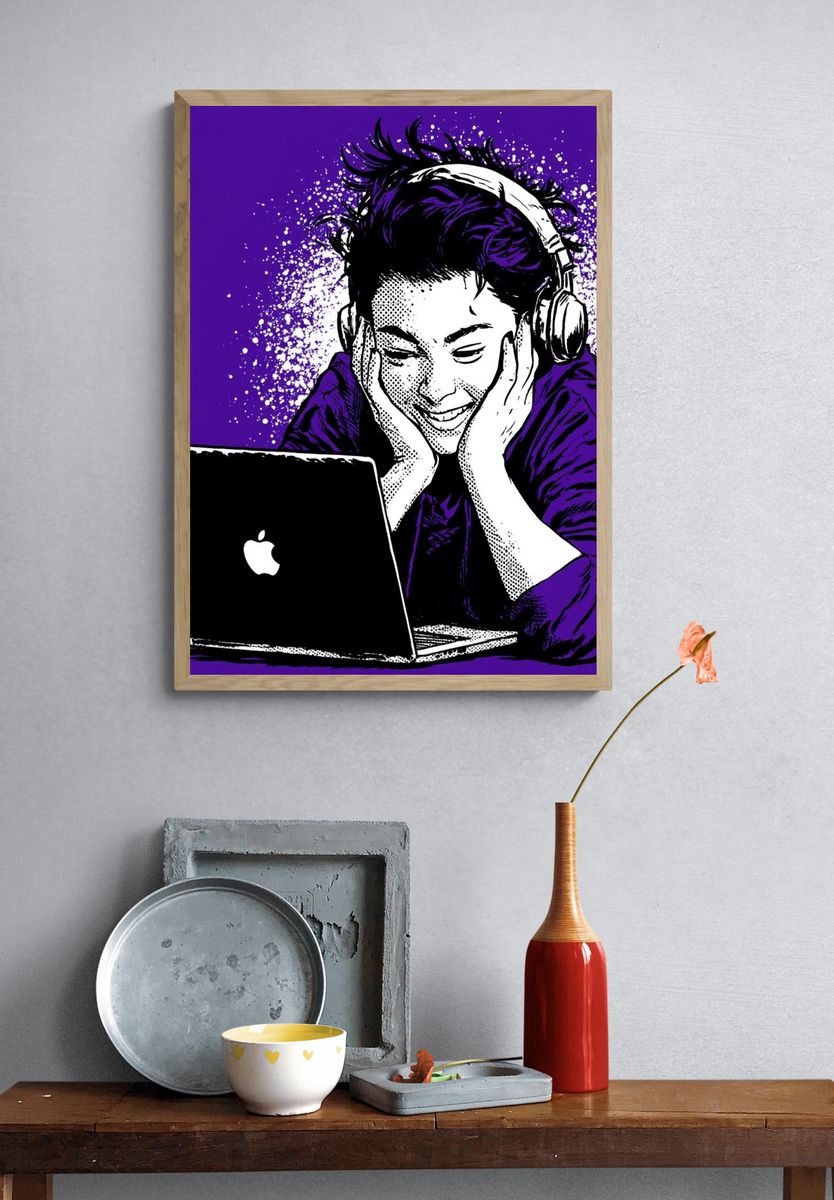 Headphones and Laptop Pop-Art Poster. — room view 3