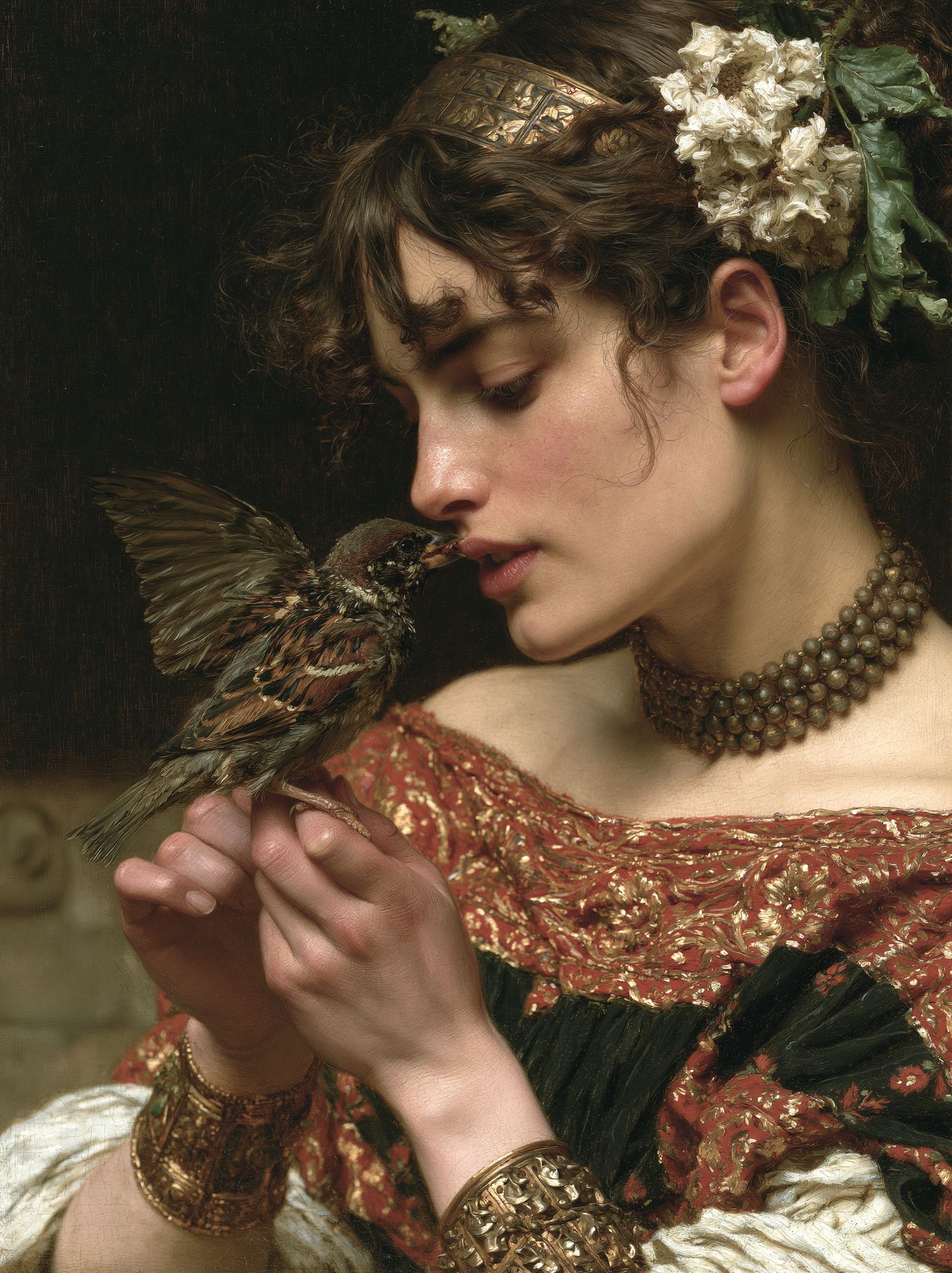 Woman with Sparrow Fine-Art Poster. poster detail