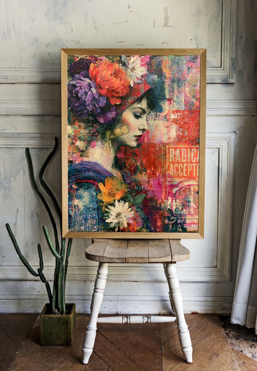 Radical Acceptance Floral Portrait Print. room preview