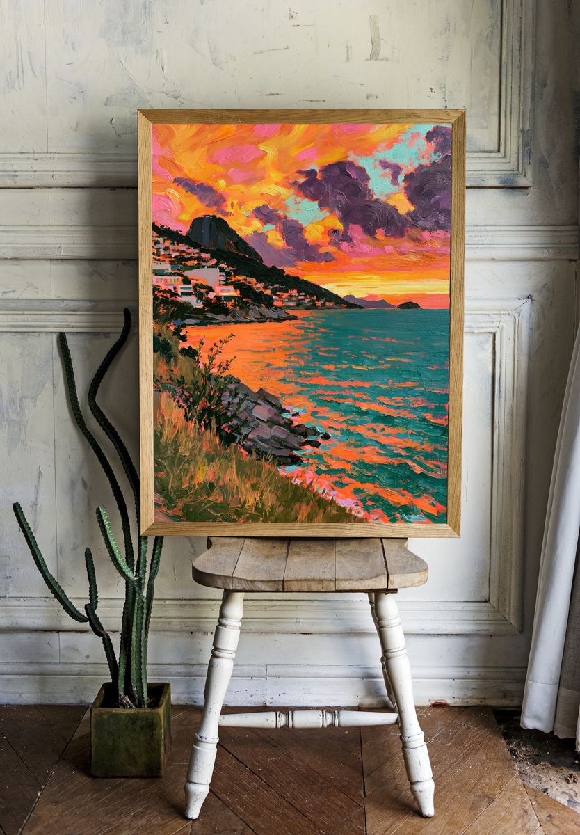 Coastal Sunset Oil Painting Poster. — room view 1