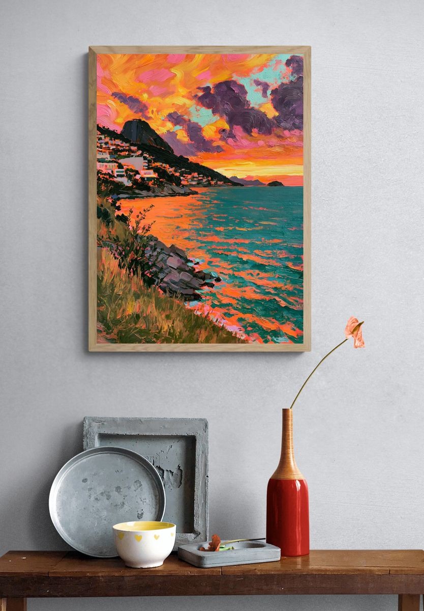 Coastal Sunset Oil Painting Poster. — room view 3