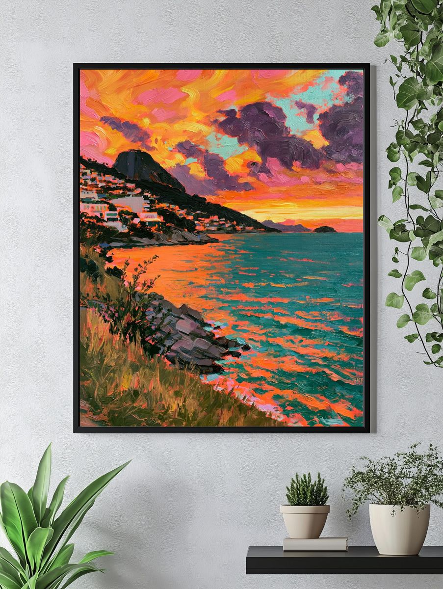 Coastal Sunset Oil Painting Poster. — room view 4
