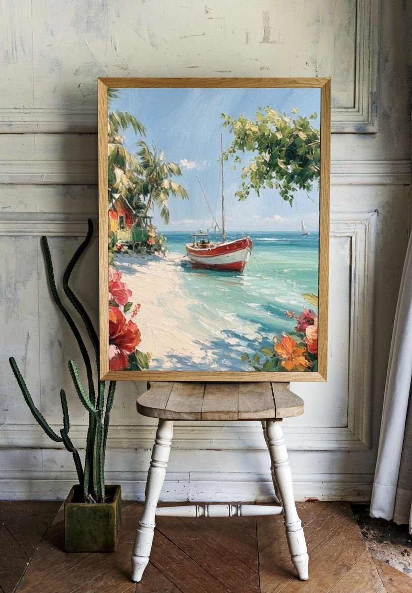 Tropical Sailboat Beach — Fine-Art Print. — room view 1