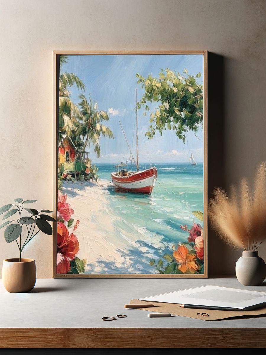 Tropical Sailboat Beach — Fine-Art Print. — room view 2