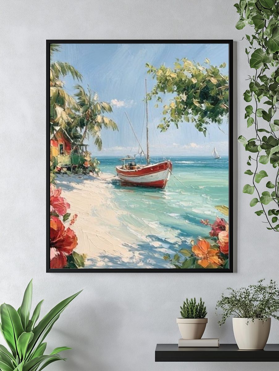 Tropical Sailboat Beach — Fine-Art Print. — room view 4