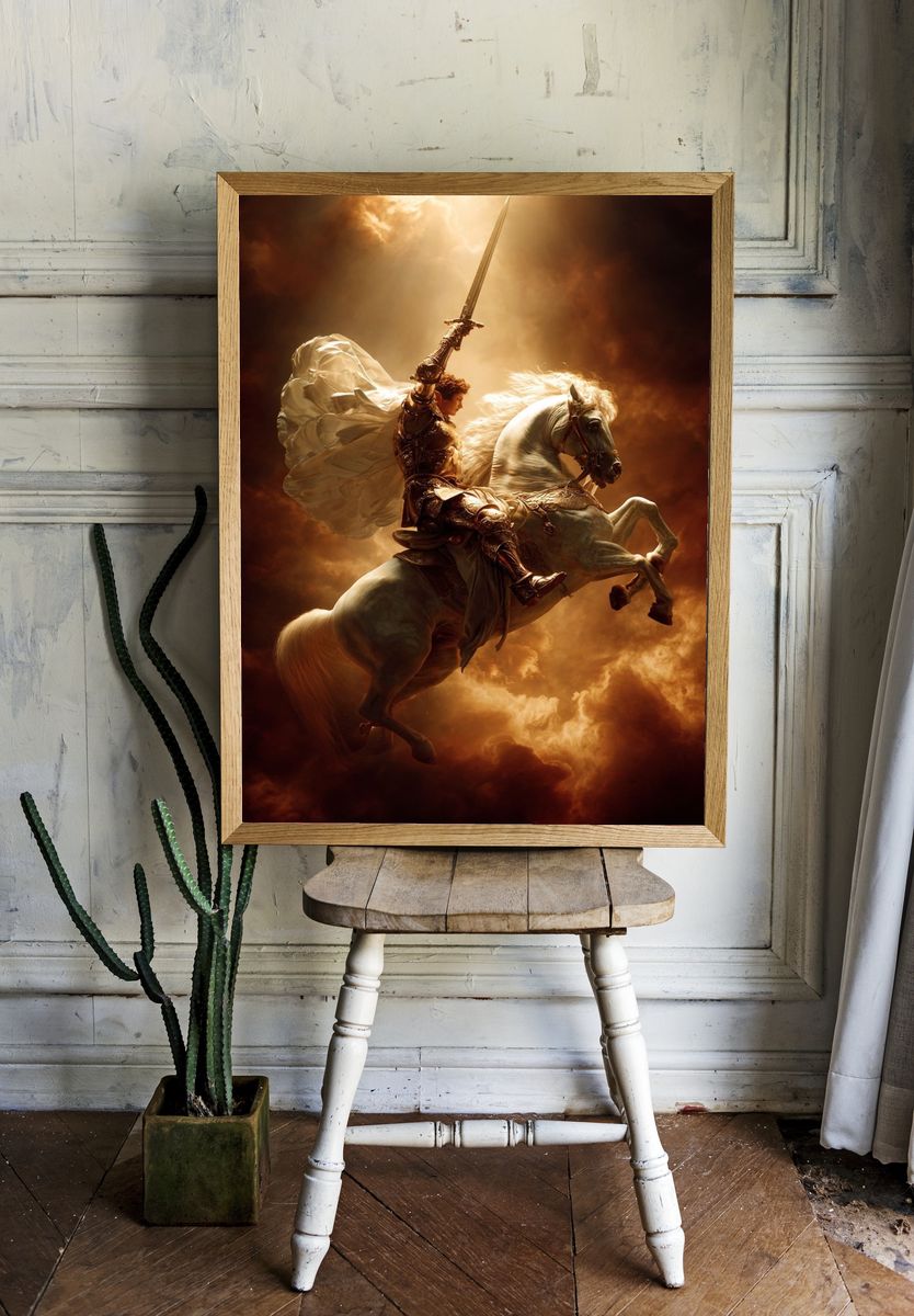 Heroic Knight on Horse — Fantasy Print room preview