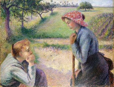 Two Women in a Field — Impressionist Print. poster print