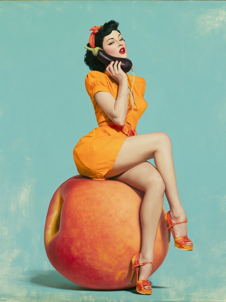 Retro Pin-Up Peach Poster. poster detail