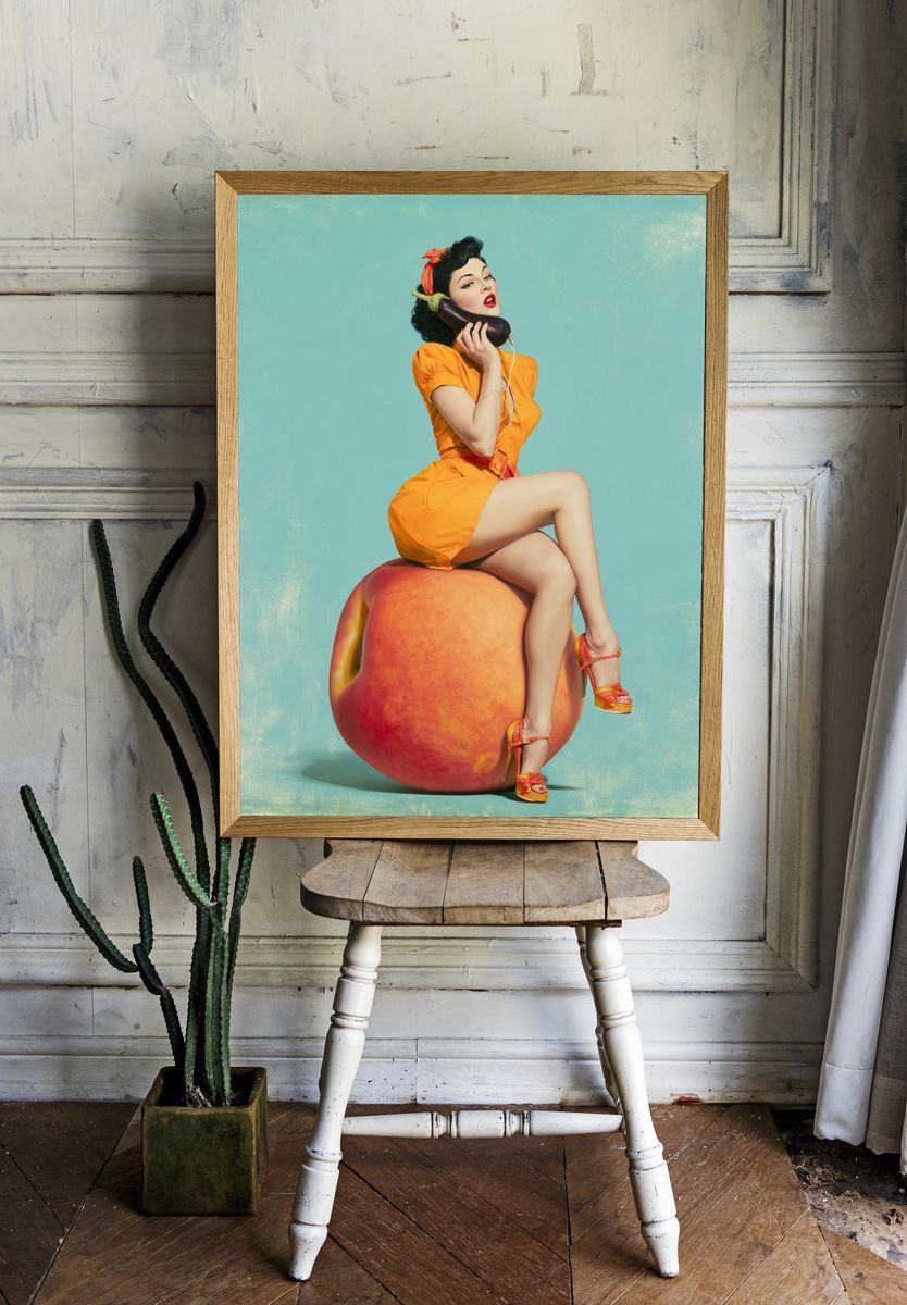 Retro Pin-Up Peach Poster. room preview