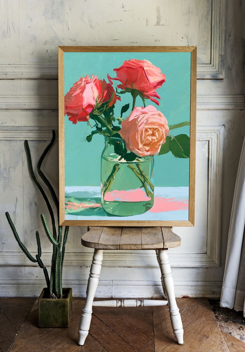 Pink Roses Still Life Poster. room preview