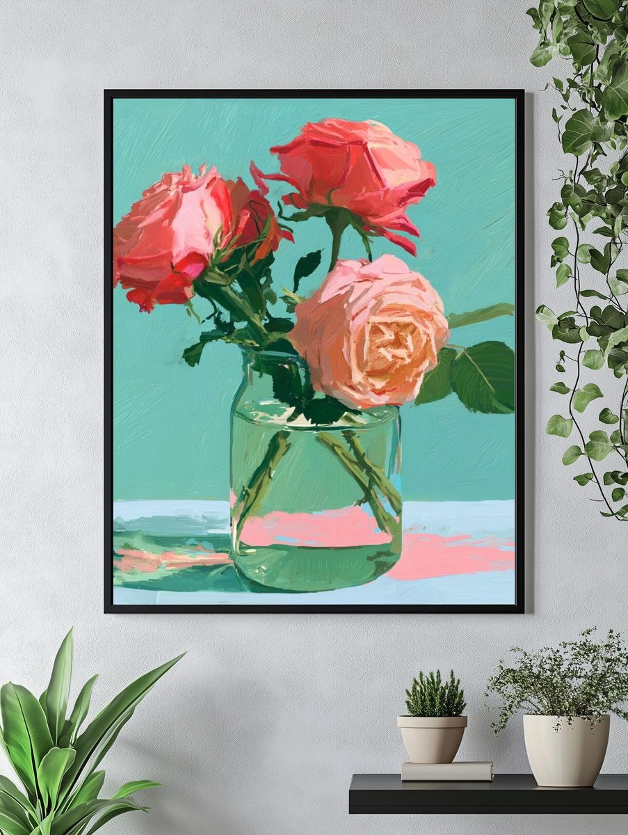 Pink Roses Still Life Poster. — room view 4