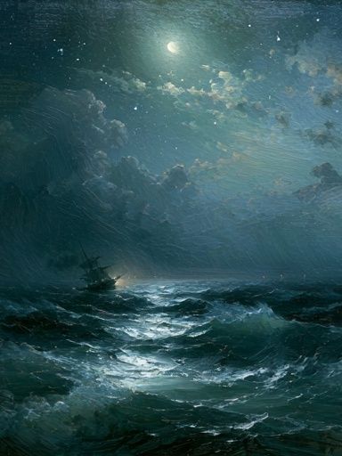 Moonlit Stormy Sea Fine-Art Print. poster detail