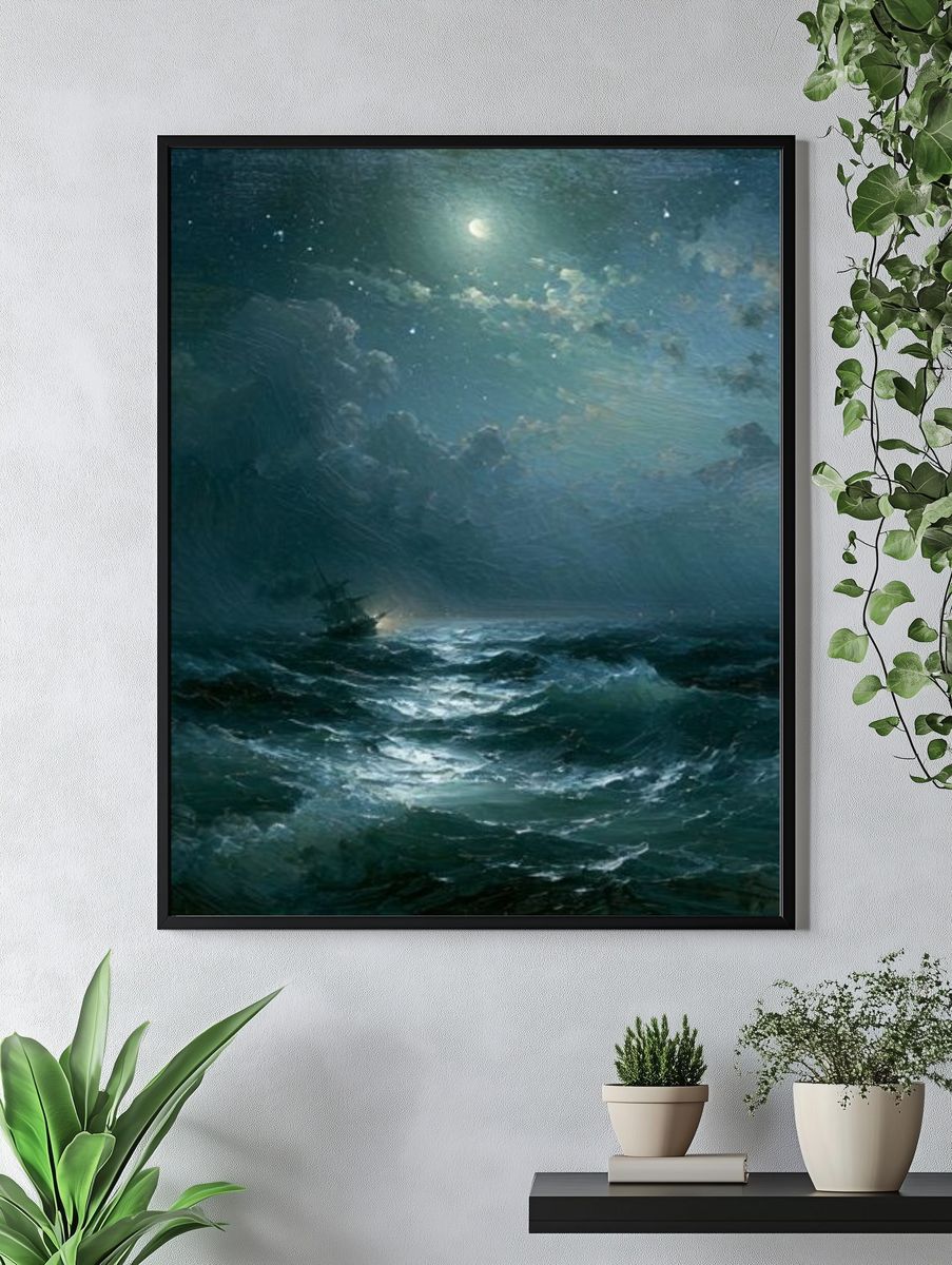 Moonlit Stormy Sea Fine-Art Print. — room view 4