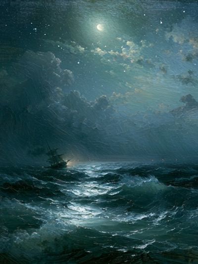 Moonlit Stormy Sea Fine-Art Print. poster