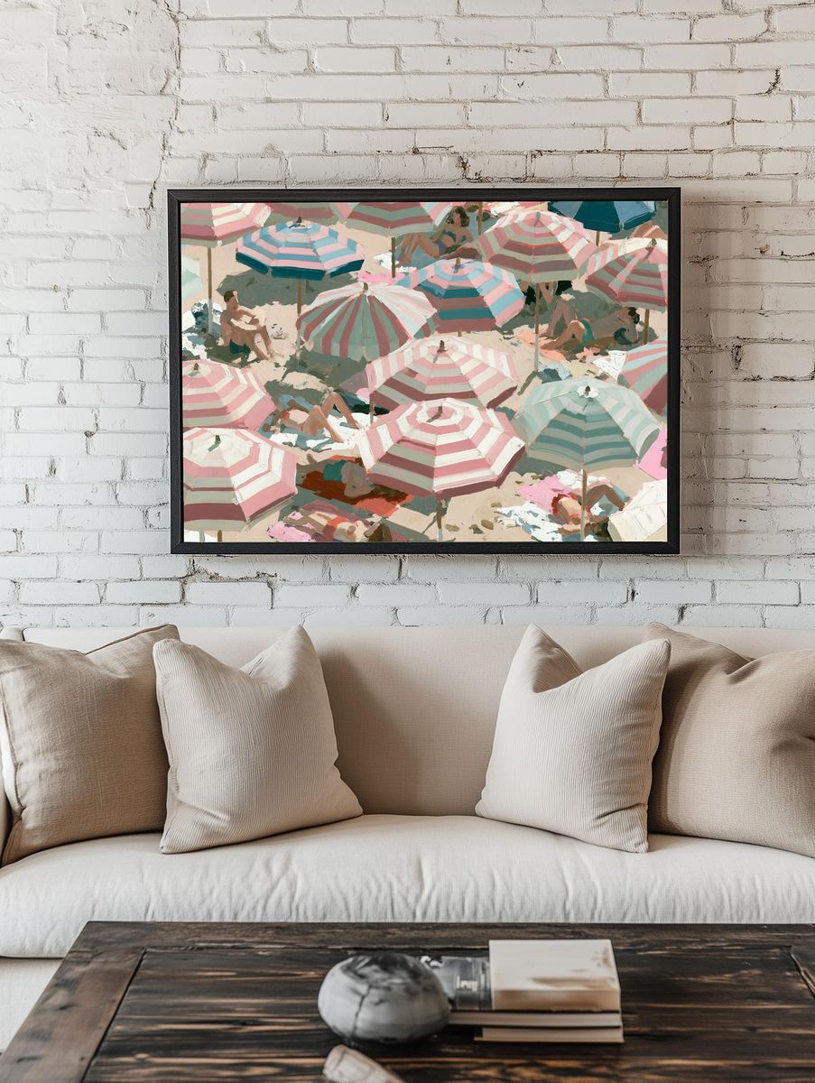 Striped Beach Umbrellas Fine-Art Print. room preview