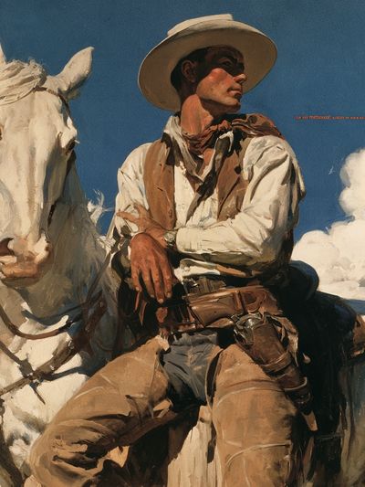 Cowboy on White Horse Fine-Art Poster. poster