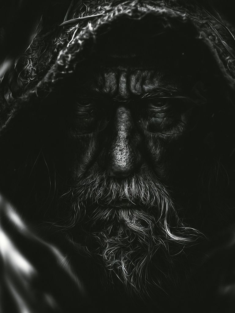 Hooded Elder Portrait Print. poster detail