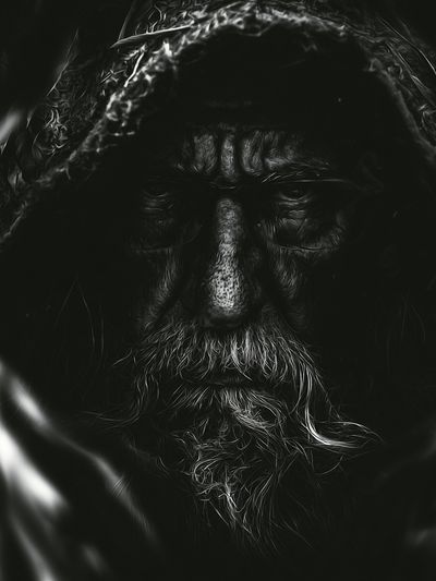 Hooded Elder Portrait Print. poster