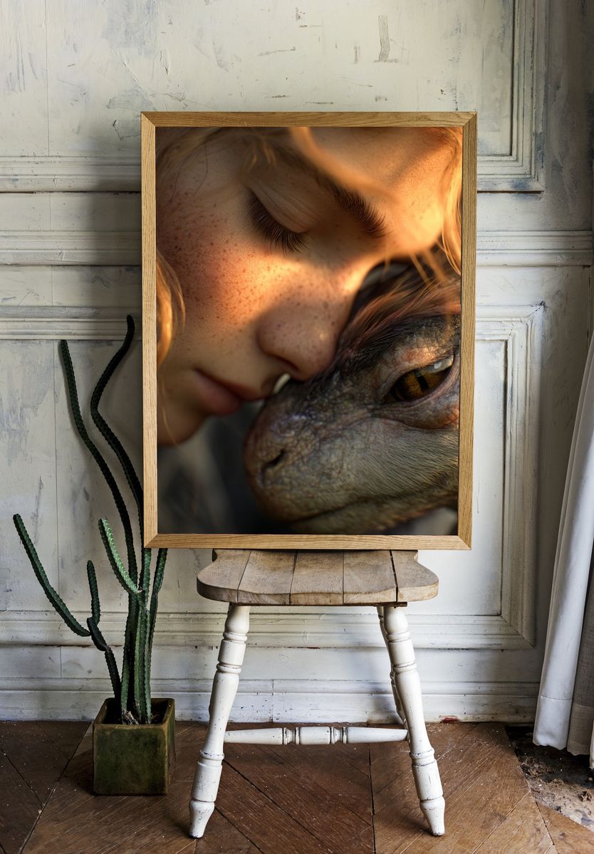 Girl and Dragon — Fantasy Art Print room preview