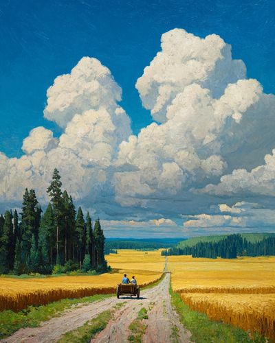 Golden Wheat Field Landscape Print. poster