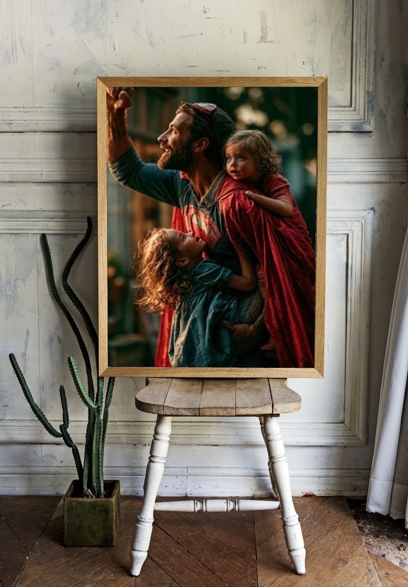 Father and Children Portrait Poster. — room view 1