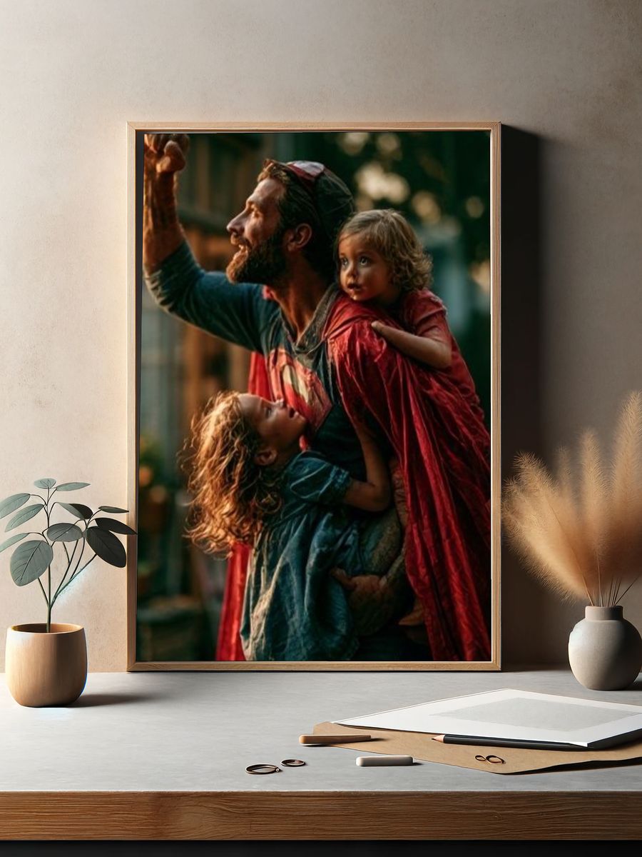Father and Children Portrait Poster. — room view 2