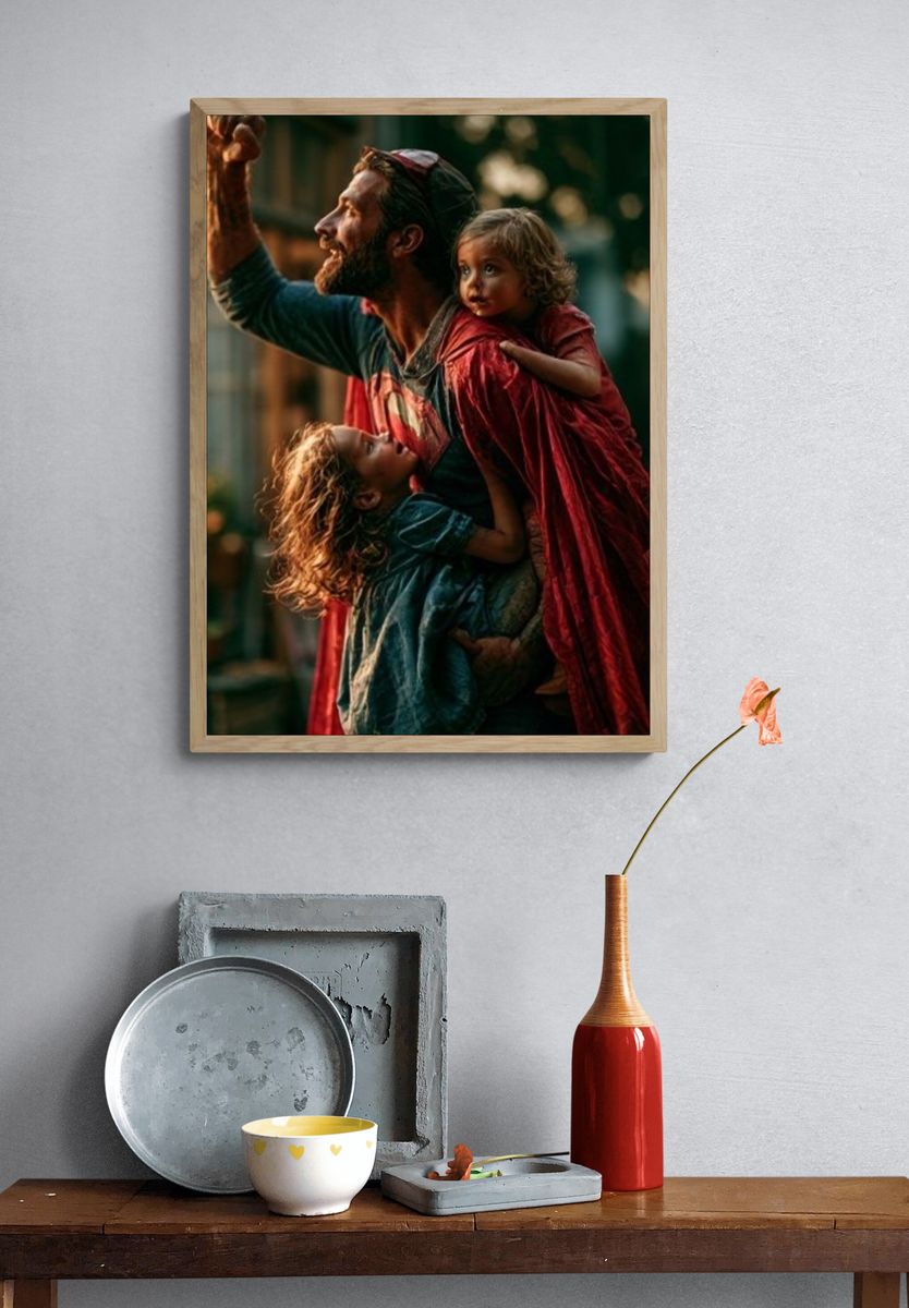 Father and Children Portrait Poster. — room view 3