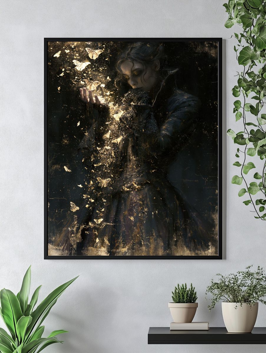 Golden Moth Portrait Print. — room view 4