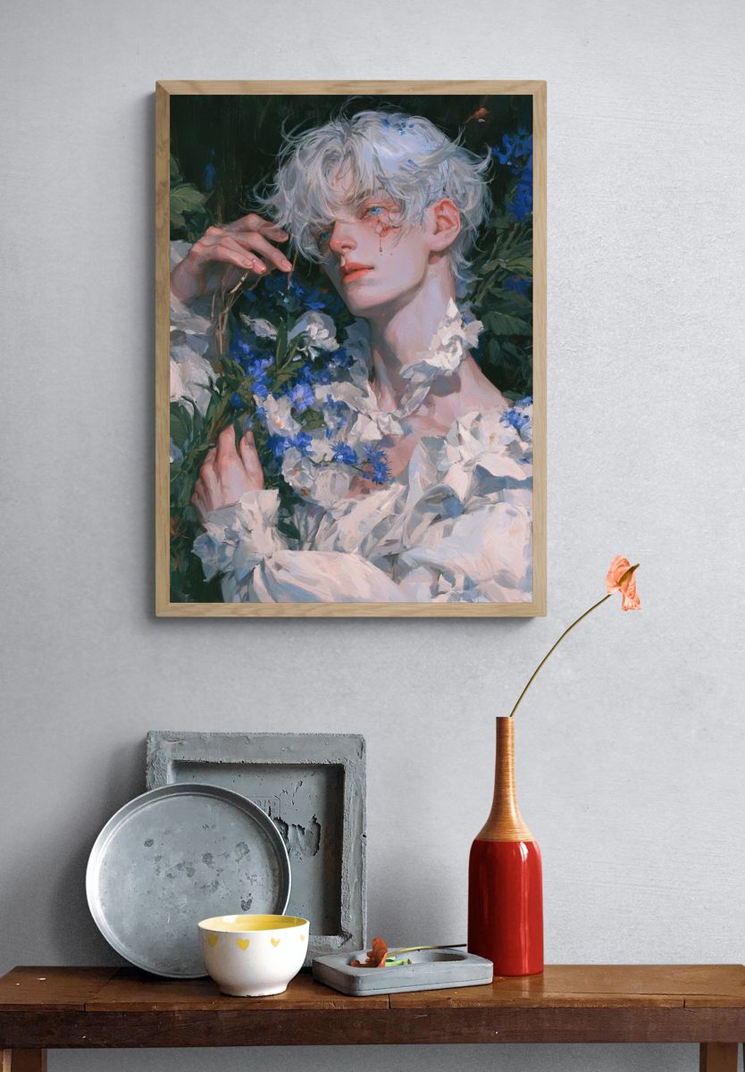 Blue Flower Portrait Fine-Art Print. — room view 3